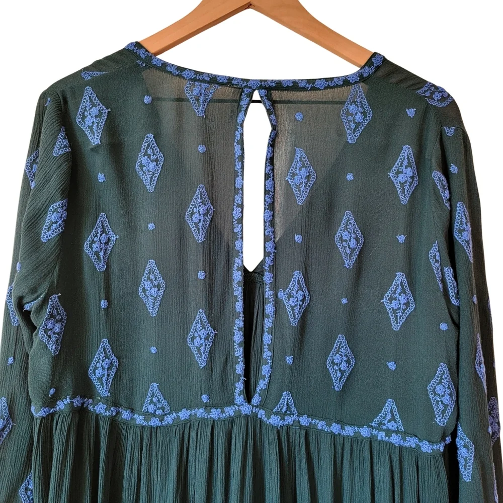Free People Diamond Embroidered Tunic With Bell Sleeves Size M